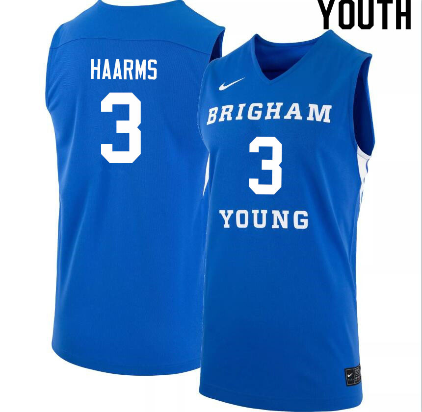 Youth #3 Matt Haarms BYU Cougars College Basketball Jerseys Sale-Light Blue